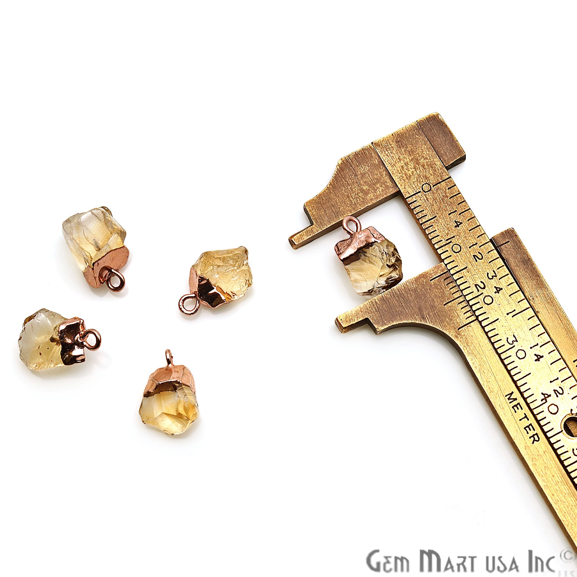 Rough Citrine Gemstone 14x8mm Organic Rose Gold Edged Connector - GemMartUSA