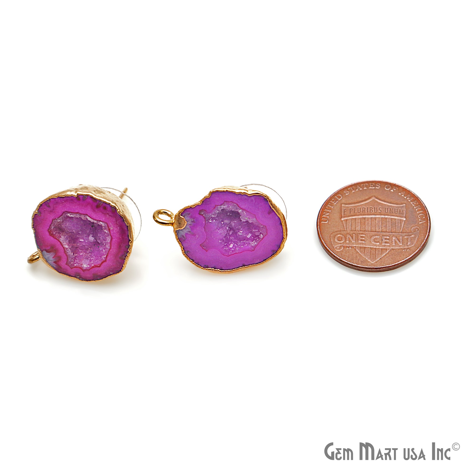 DIY Agate Slice Geode Druzy 20x22mm Gold Electroplated Loop Connector Studs Earrings - GemMartUSA