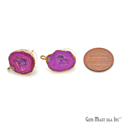 DIY Agate Slice Geode Druzy 20x22mm Gold Electroplated Loop Connector Studs Earrings - GemMartUSA