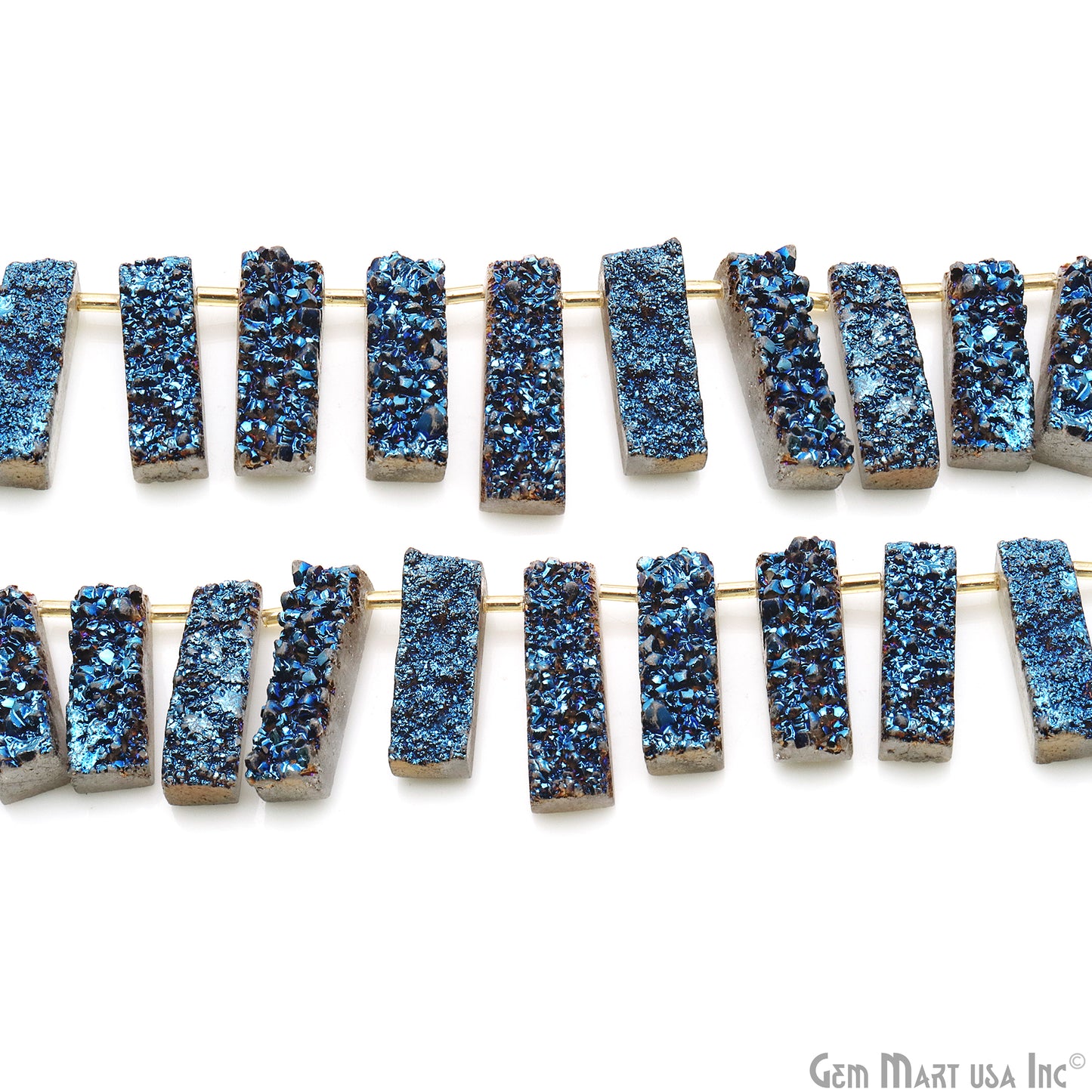 Blue Druzy Rectangle Beads, 8 Inch Gemstone Strands, Drilled Strung Briolette Beads, Rectangle Shape, 25X8mm