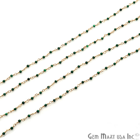 Malachite Gemstone 2mm Gold Wire Wrapped Vintage Beaded Rosary Chain - GemMartUSA