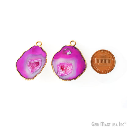 Geode Druzy 23x33mm Organic Gold Electroplated Single Bail Gemstone Earring Connector 1 Pair