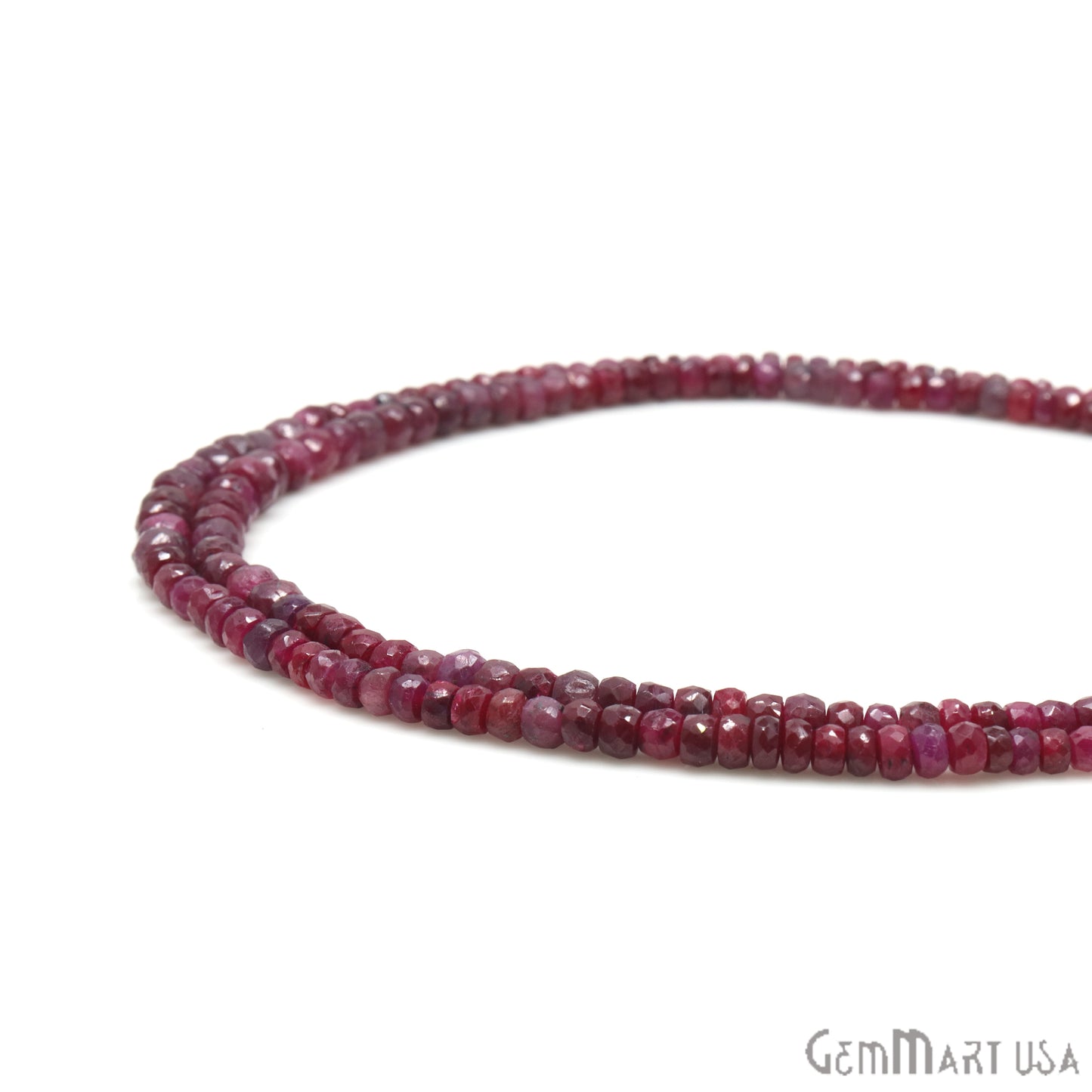 Ruby Rondelle Beads, 13 Inch Gemstone Strands, Drilled Strung Nugget Beads, Faceted Round, 3-4mm