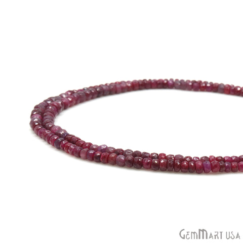 Ruby Rondelle Beads, 13 Inch Gemstone Strands, Drilled Strung Nugget Beads, Faceted Round, 3-4mm