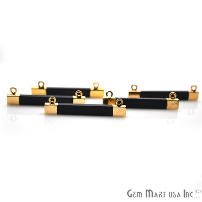 Black Onyx Rectangle Gold Plated Gemstone Connector - GemMartUSA