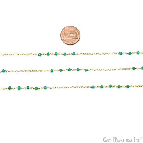Green Onyx Faceted Gemstone Beaded Gold Plated Wire Wrapped Rosary Chain