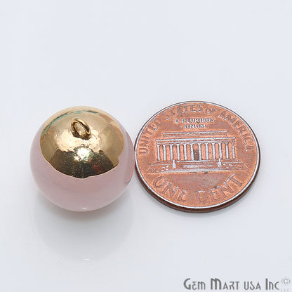 Rose Quartz 16x20mm Gold Electroplated Single Bail Charm Ball Connector - GemMartUSA