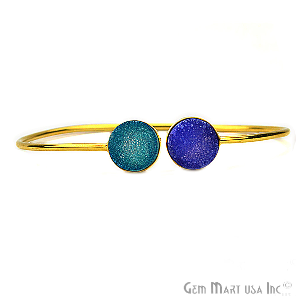 Double Druzy Gemstone Gold Plated Adjustable Bangle Bracelets (Pick Color) - GemMartUSA (744904327215)