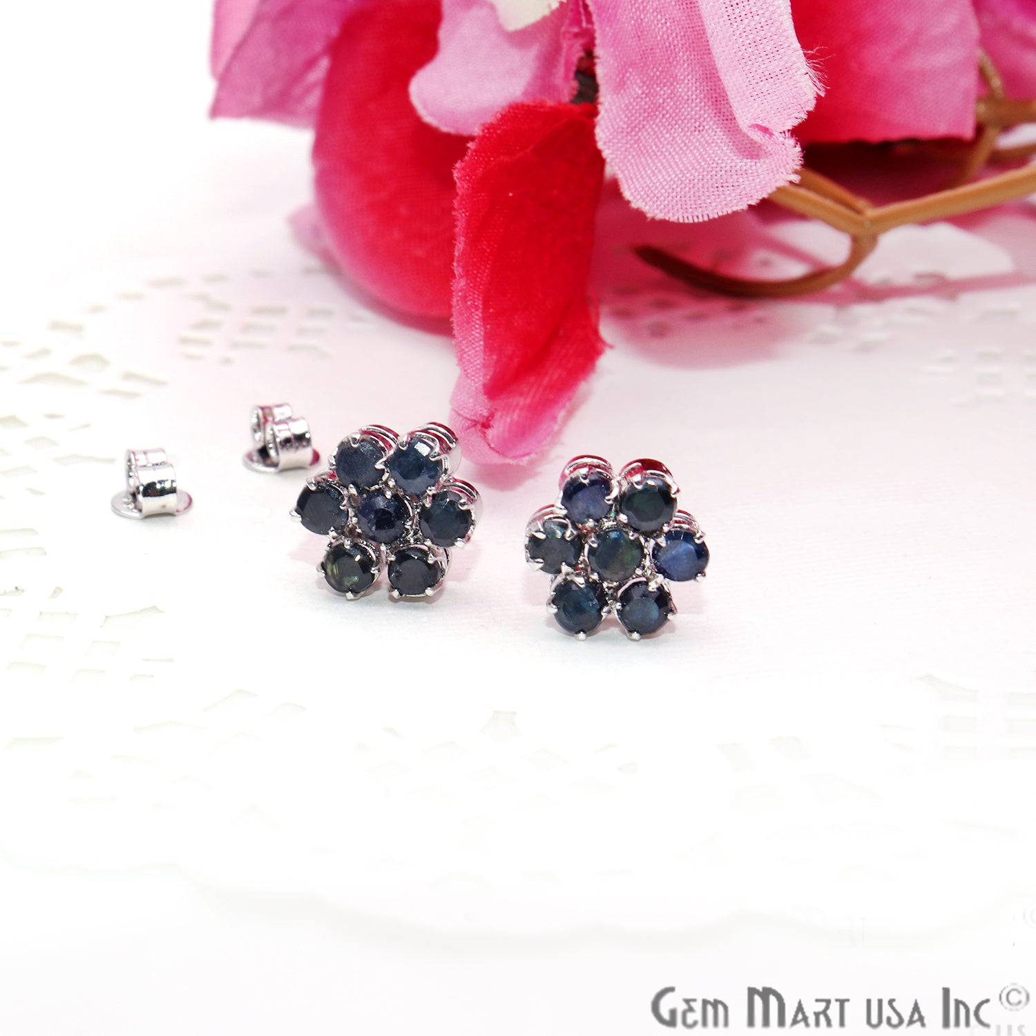 Black Sapphire 10mm Sterling Silver Round Shape Stud Earring - GemMartUSA