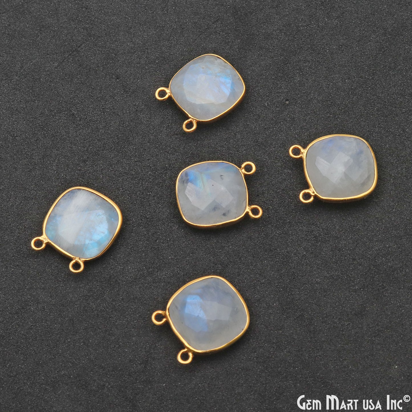 Rainbow Moonstone Cushion 14mm Cat Bail Gold Plated Gemstone Connector