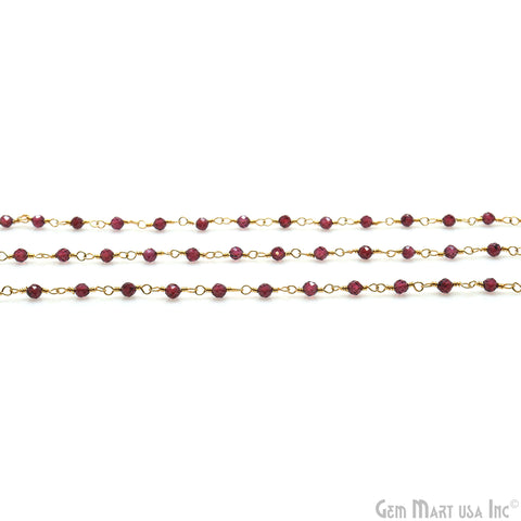 Garnet Faceted 2.5-3mm Gold Plated Beaded Wire Wrapped Rosary Chain