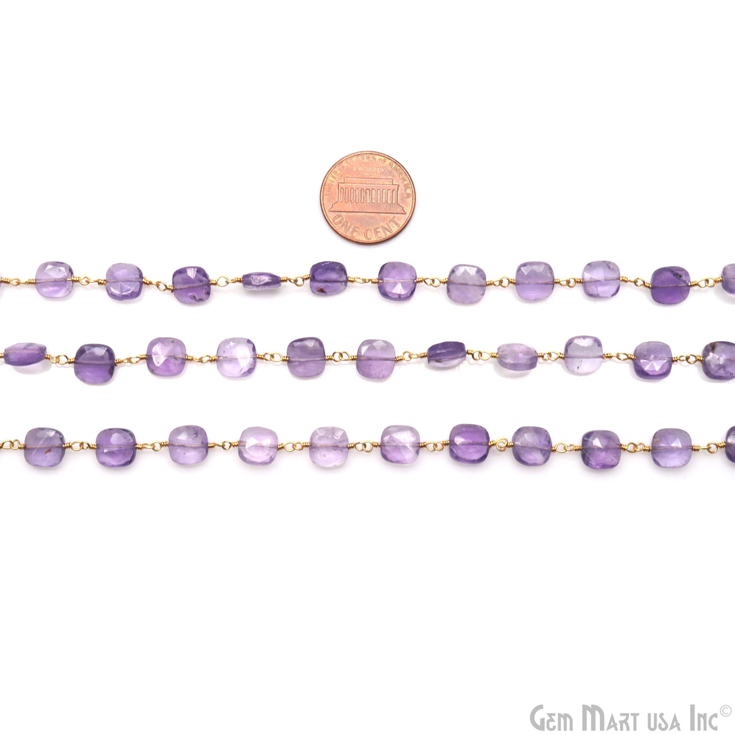 Amethyst 7-8mm Square Beads Gold Plated Rosary Chain