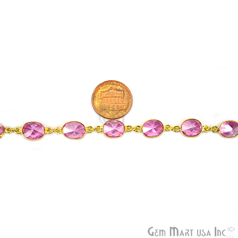 Pink Zircon 7x9mm Oval Gold Bezel Continuous Connector Chain - GemMartUSA (764286828591)
