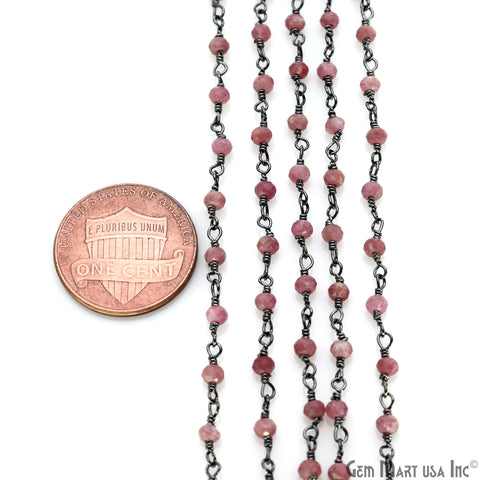 Rhodochrosite 2.5-3mm Tiny Beads Oxidized Wire Wrapped Rosary Chain