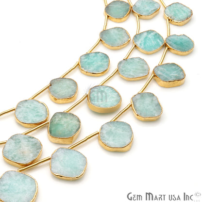 Amazonite Free Form Gold Electroplated 18x15mm Crafting Beads Gemstone 9 Inch Strands - GemMartUSA