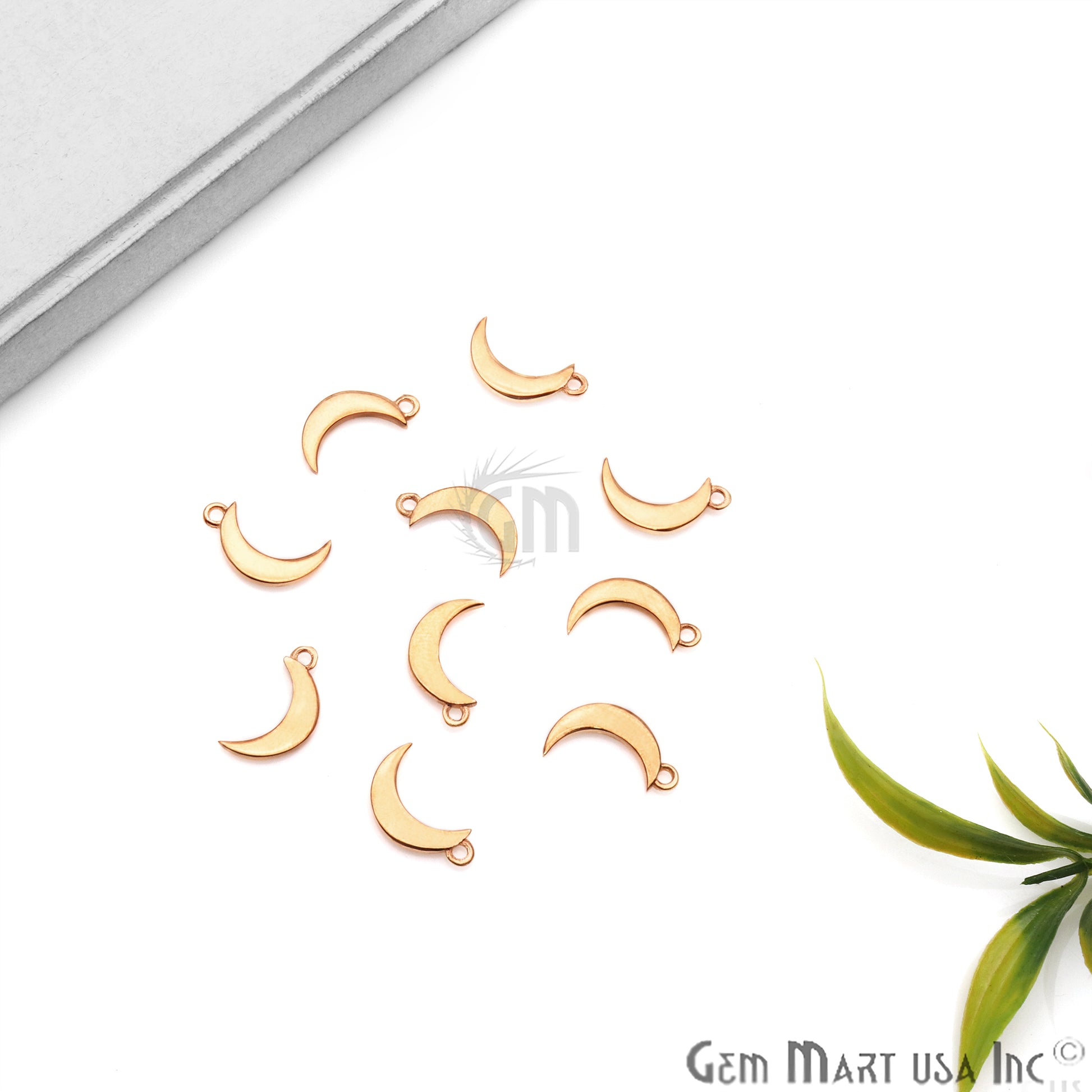 Moon Shape 14x3mm Gold Plated Finding Charm, DIY Jewelry - GemMartUSA