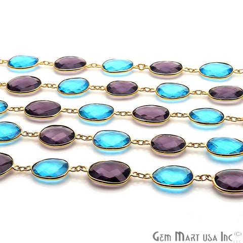 Amethyst And Blue Topaz 15mm Gold Plated Continuous Connector Chain - GemMartUSA