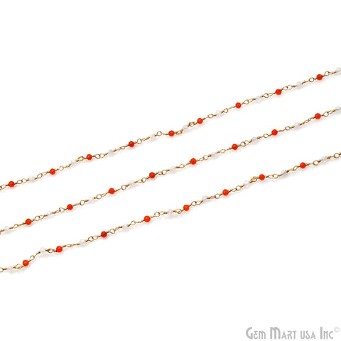 Carnelian With Rainbow 2-2.5mm Faceted Gold Wire Wrapped Rosary