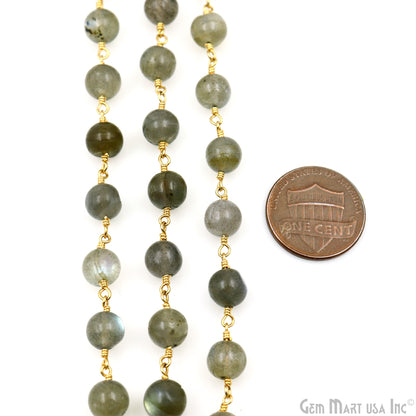 Labradorite 7-8mm Gold Plated Cabochon Beads Rosary Chain