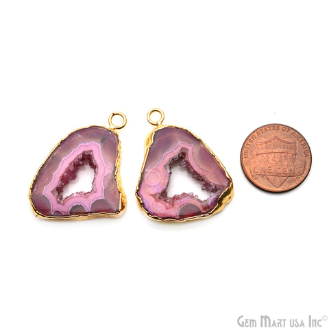 Agate Slice 33x25mm Organic Gold Electroplated Gemstone Earring Connector 1 Pair