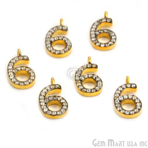6' Numbering CZ Pave Gold Vermeil Charm for Bracelet & Pendants - GemMartUSA