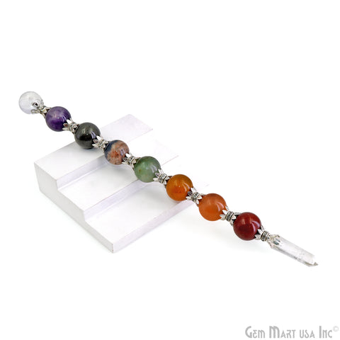 7 Chakra Round Crystal Wand 9-Inch,18mm Tumbled Stones with Crystal Ball for Spiritual Healing, Energy Balancing & Aura Cleansing