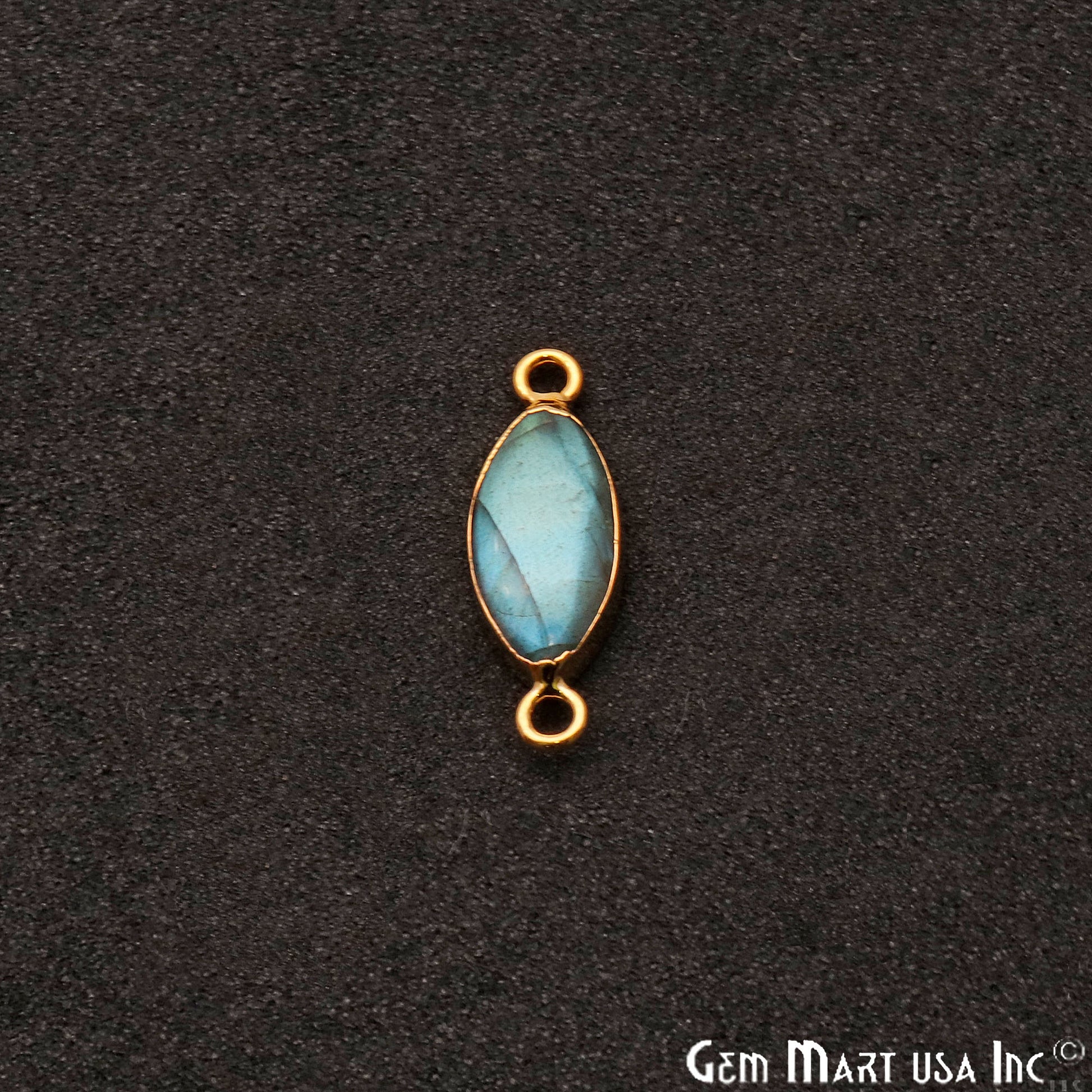 Flashy Labradorite Marquise Shape Gold Edge 22x8mm Double Bail Connector - GemMartUSA