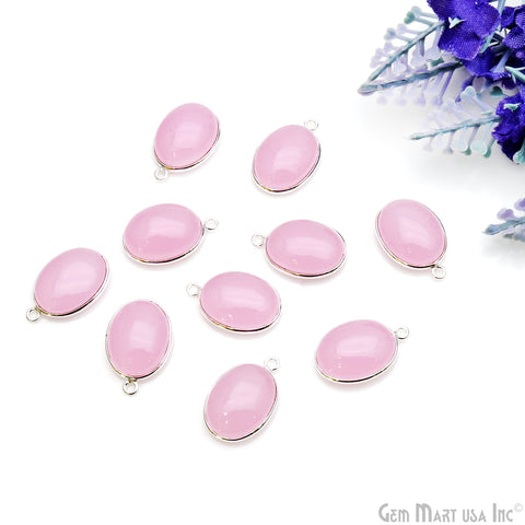 Rose Chalcedony Cabochon Silver Plated Single Bail Connector