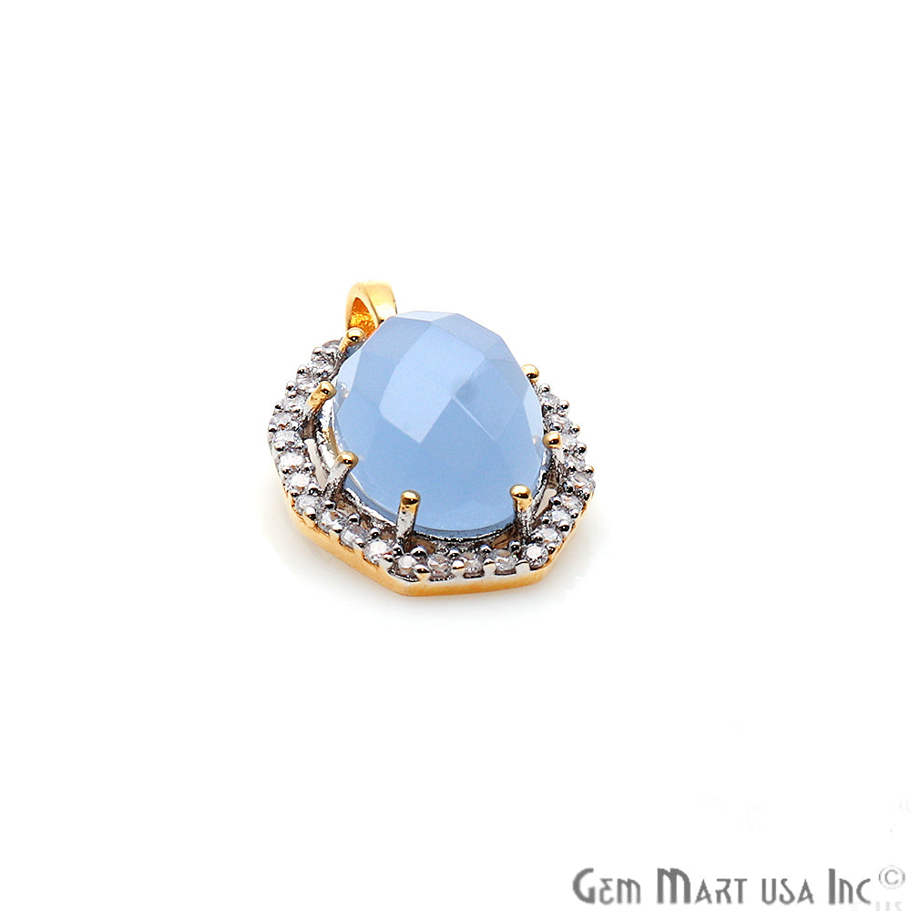 Chalcedony Pendants, Bracelets Charms, Cubic Zircon, Black Pave, Oval (50121) - GemMartUSA