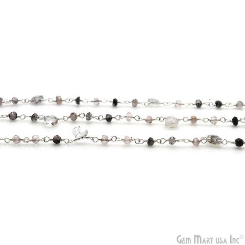 Rutilated Faceted Beads Silver Wire Wrapped Beads Rosary Chain