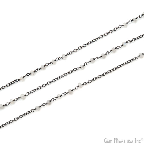 Rainbow Moonstone Beads 3-3.5mm Oxidized Wire Wrapped Rosary Chain