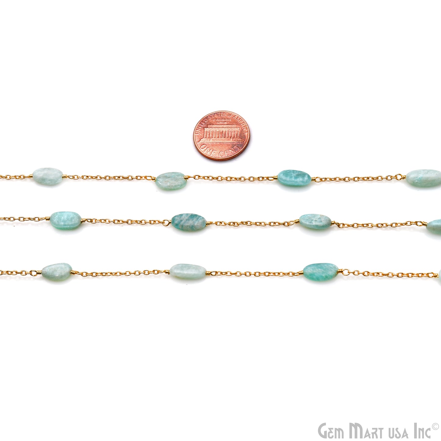 Amazonite Tumble Beads 10x6mm Gold Wire Wrapped Rosary Chain