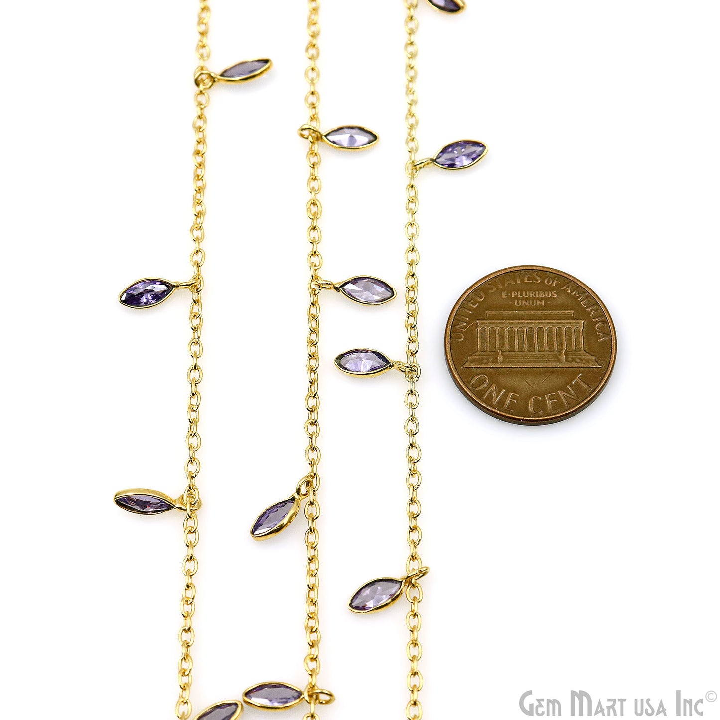 Tanzanite Zircon Marquise 5x4mm Bezel Gold Plated Dangle Fancy Rosary Chain