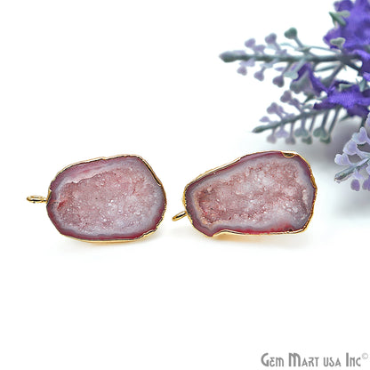 DIY Agate Slice Geode Druzy Gold Edged Loop Connector Studs Earrings