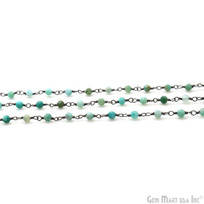 Amazonite 3-3.5mm Oxidized Beaded Wire Wrapped Rosary Chain