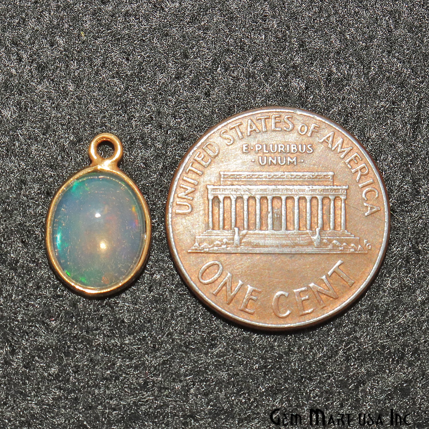 Opal Cabochon Oval 8x10mm Gold Plated Single Bail Gemstone Connector - GemMartUSA