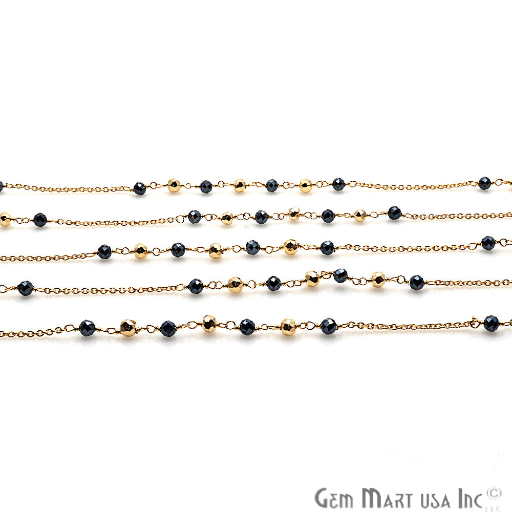 Pyrite & Golden Pyrite Gold Plated Wire Wrapped Beaded Rosary Chain - GemMartUSA