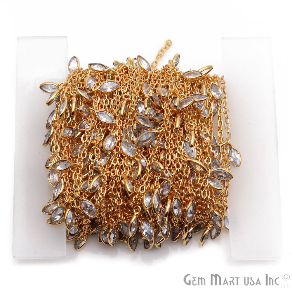 White Zircon Bezel Gold Plated DAngel Fancy Rosary Chain - GemMartUSA