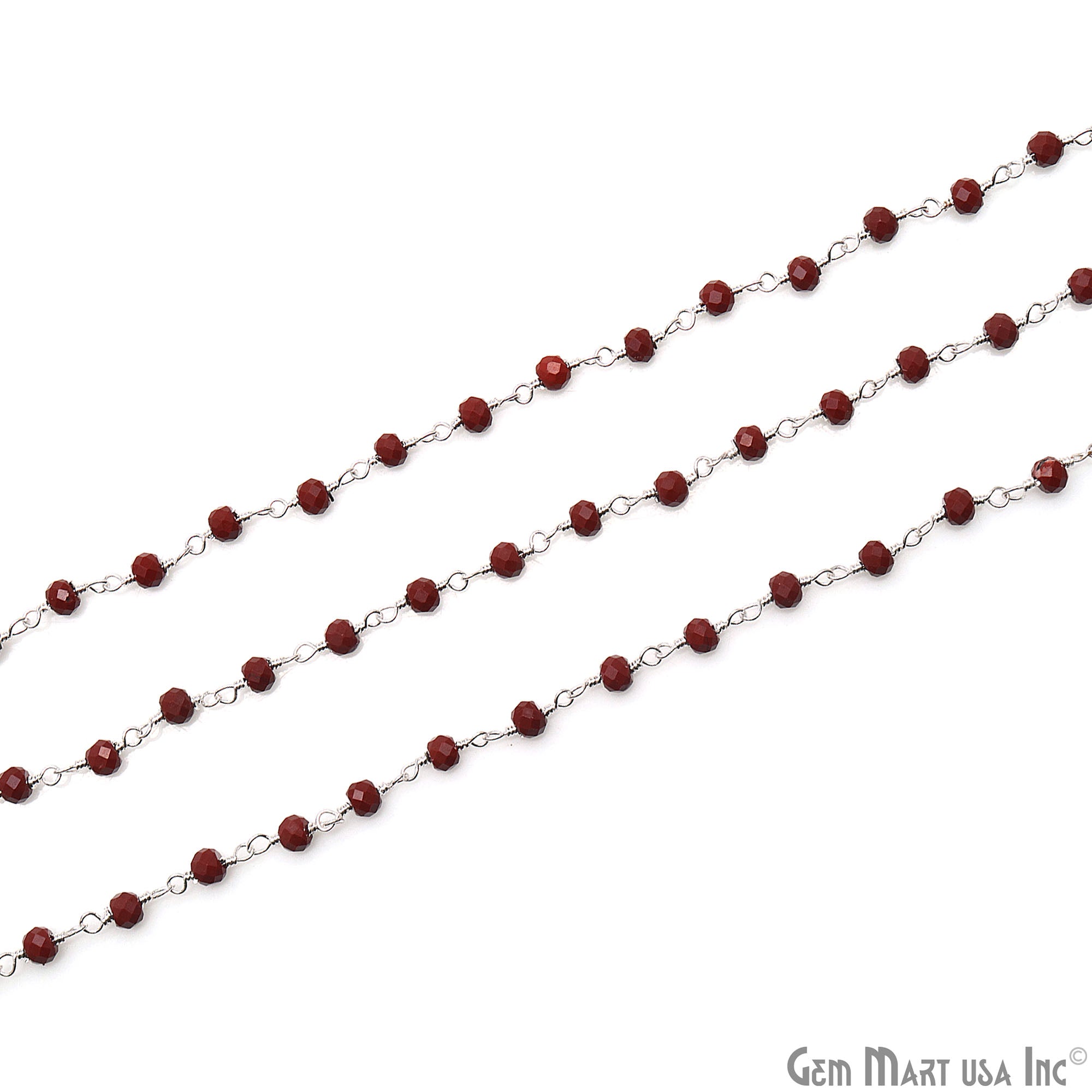 Brown Sunstone Faceted 3-3.5mm Silver Plated Beaded Wire Wrapped Rosary Chain
