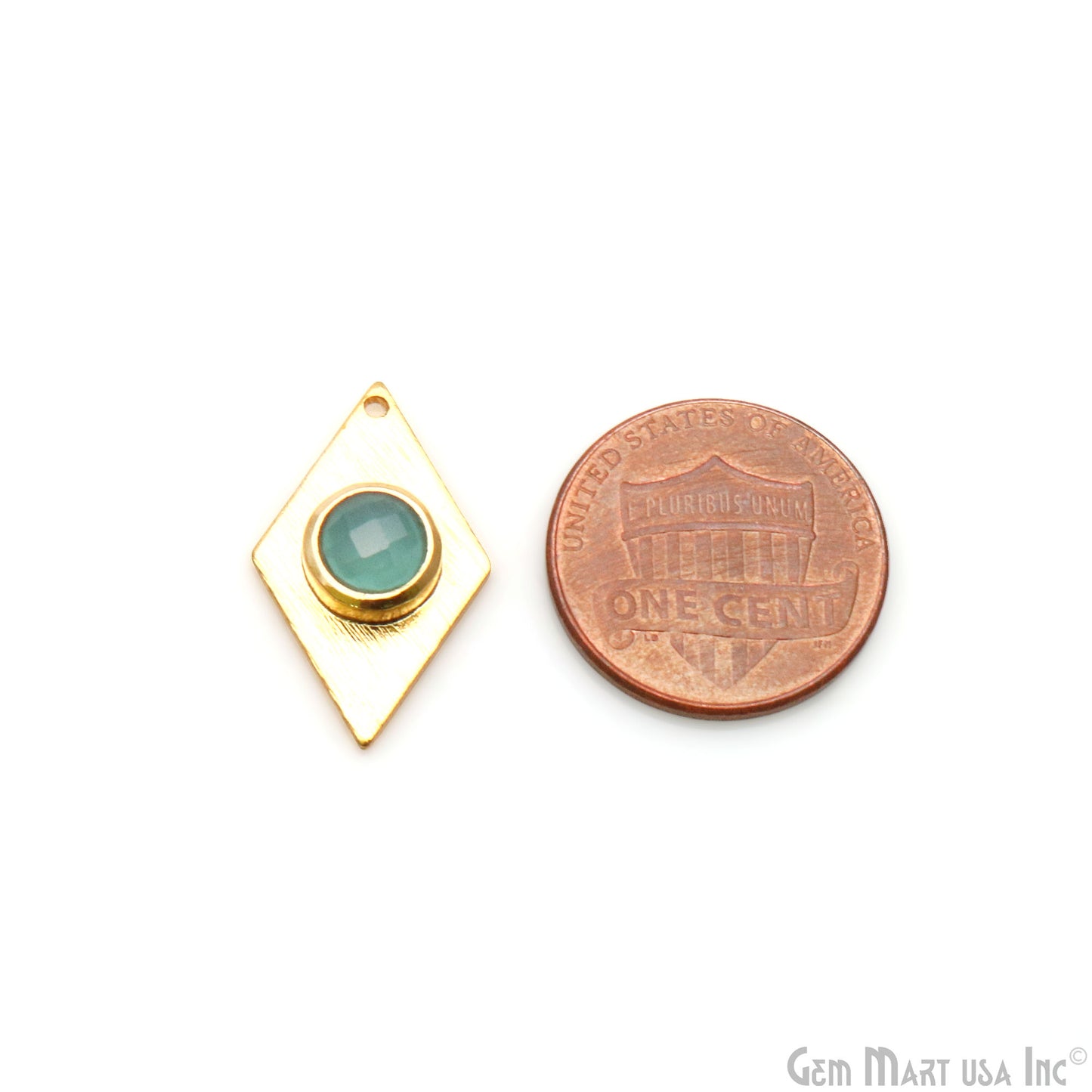 DIY Aqua Chalcedony Round 22x13mm Single Bail Gold Plated Gemstone Pendant Connector 1pc