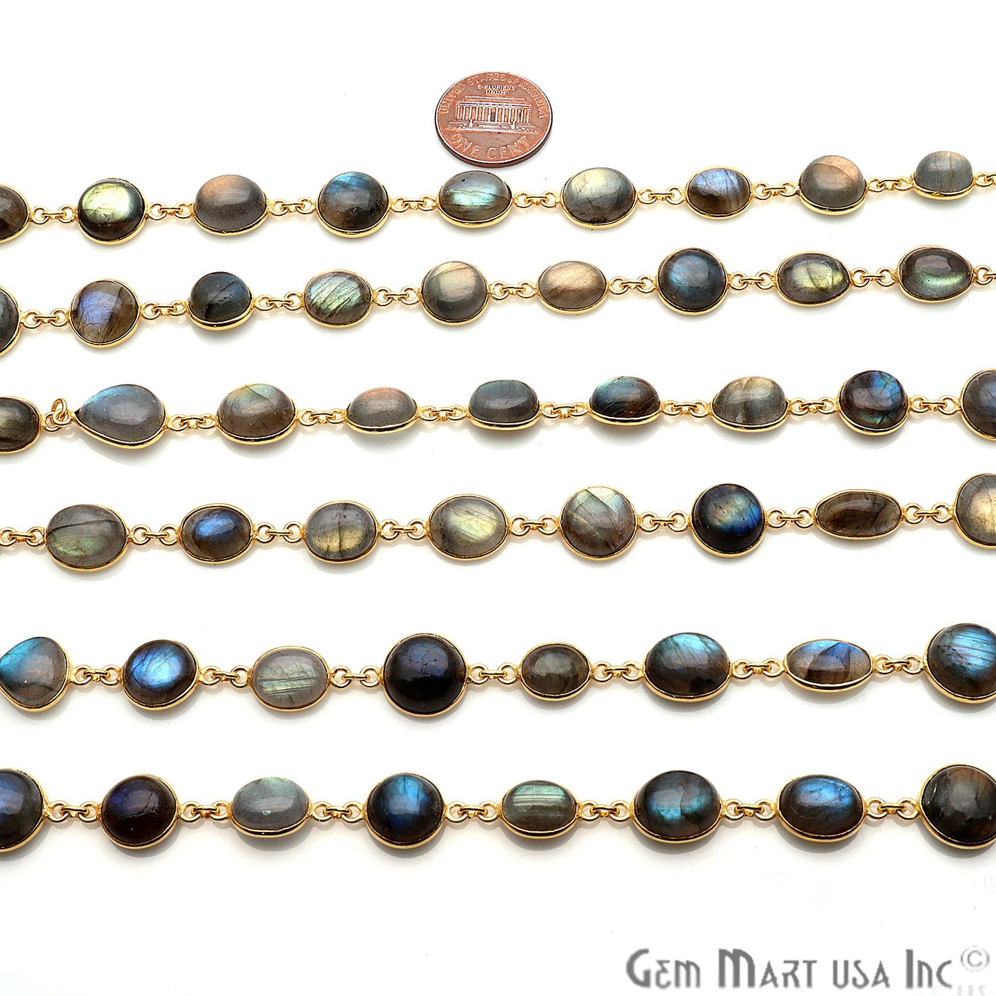 Labradorite Oval And Round 10-15mm Gold Plated Continuous Connector Chain - GemMartUSA