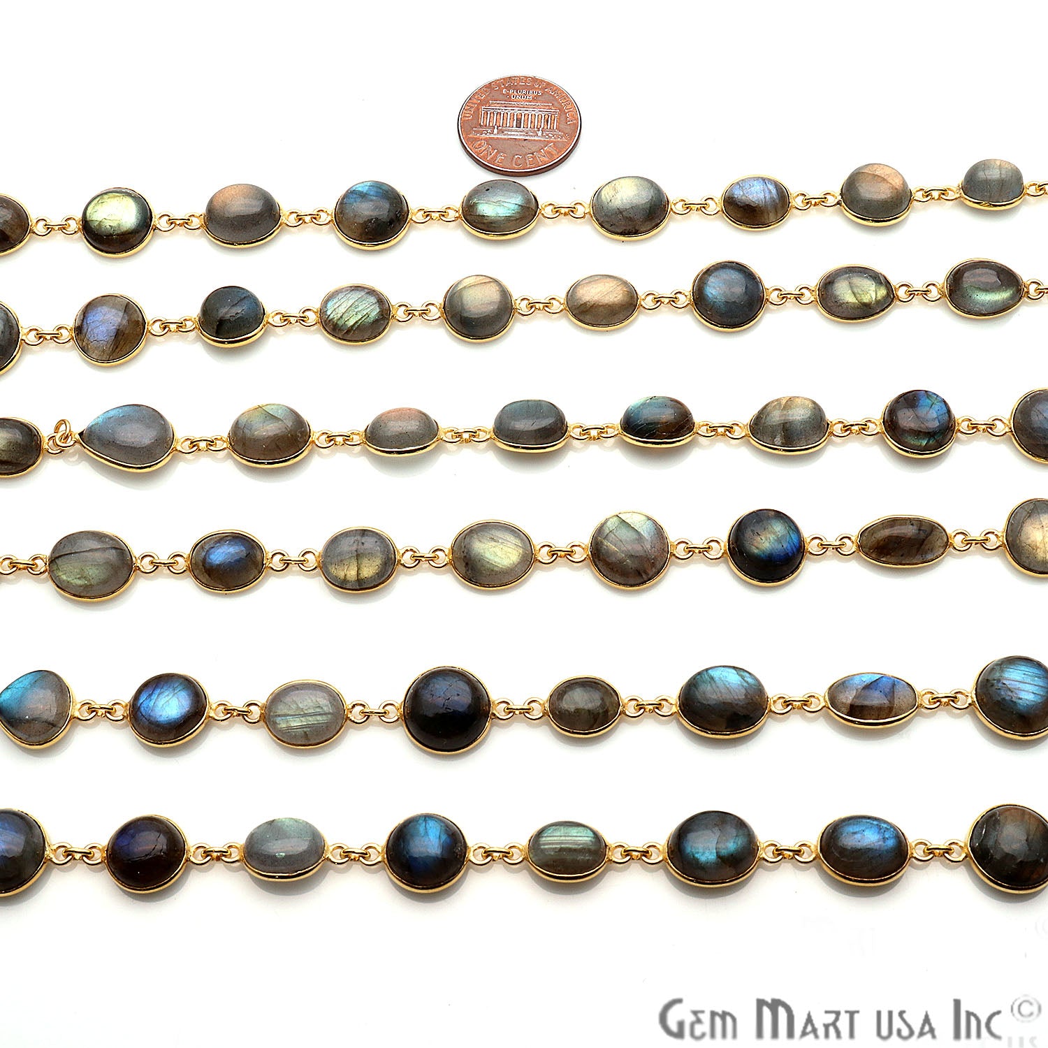Labradorite Oval And Round 10-15mm Gold Plated Continuous Connector Chain - GemMartUSA