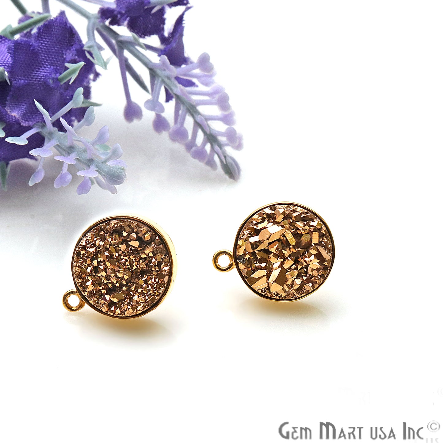 DIY Round Druzy 12mm Single Bail Gold Plated Bezel Setting Stud (Pick Color) - GemMartUSA