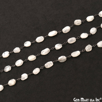 Rainbow Moonstone 12x5mm Tumble Beads Oxidized Rosary Chain