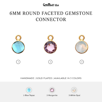 Round 6mm Gold Plated Single Bail Bezel Gemstone Connector