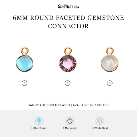 Round 6mm Gold Plated Single Bail Bezel Gemstone Connector