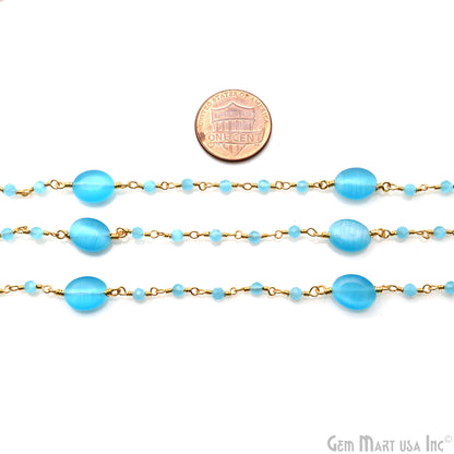 Turquoise Blue Monalisa 10x7mm Smooth Tumble Beads & 2.5-3mm Round Beads Gold Plated Rosary