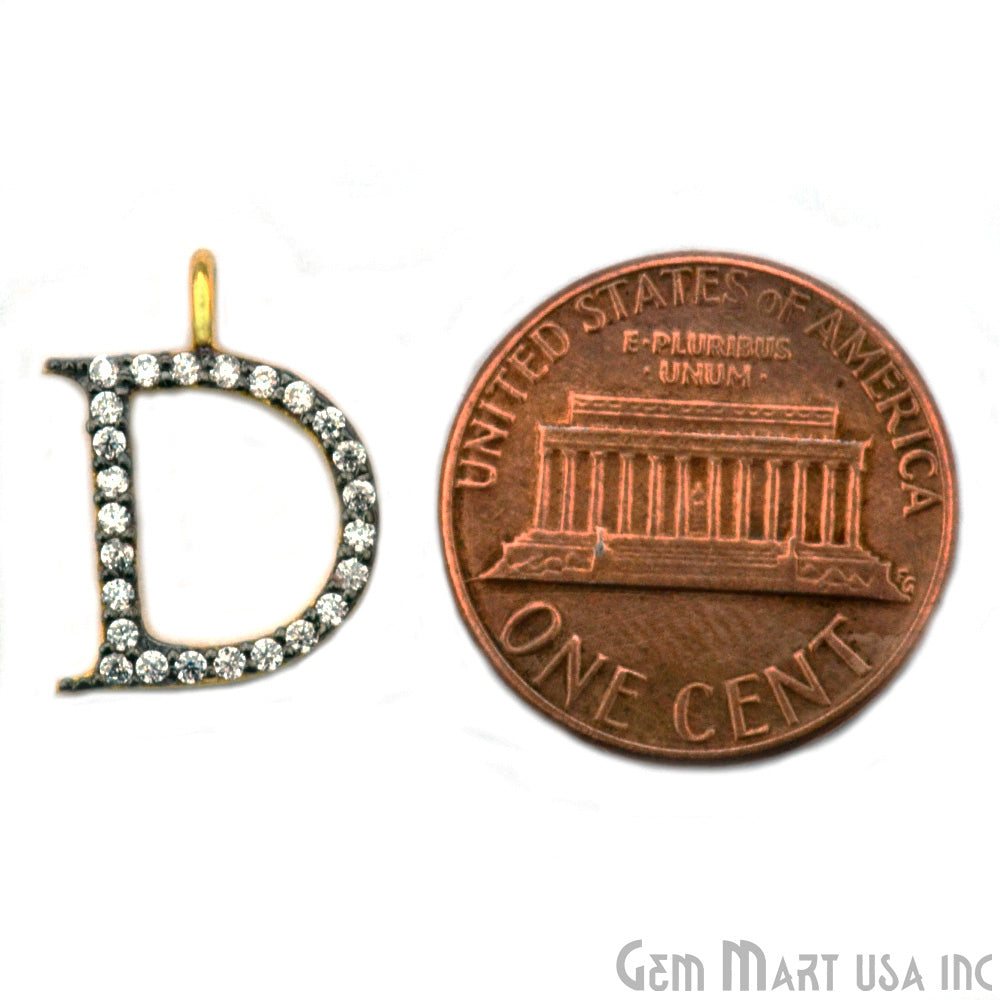 D' Alphabet Charm CZ Pave Gold Vermeil Charm for Bracelet & Pendants - GemMartUSA