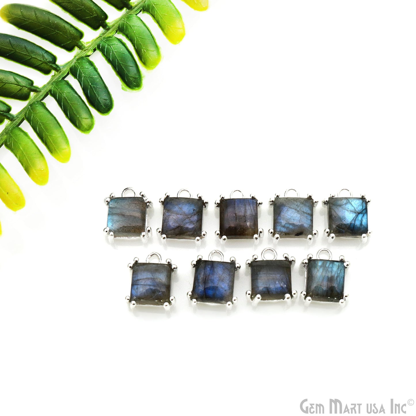 Flashy Labradorite Cabochon 13x10mm Square Prong Silver Setting Single Bail Gemstone Connector