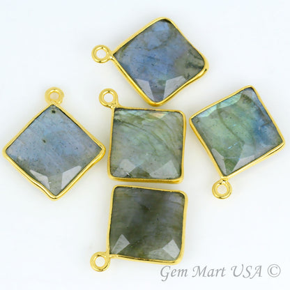 Square 12mm Single Bail Gold Bezel Gemstone Connector